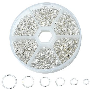 1 Box Iron Jump Rings Set, Mixed Sizes, Open Jump Rings, Round Ring, Silver, 18~21 Gauge, 4~10x0.7~1mm, Inner Diameter: 2.6~8mm, 10g/size, 6 sizes, about 1000pcs/box