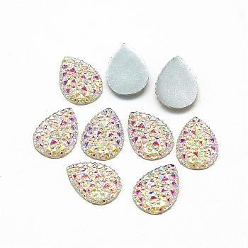 Resin Cabochons, Bottom Silver Plated, AB Color Plated, teardrop, White, 25x18x3~3.5mm