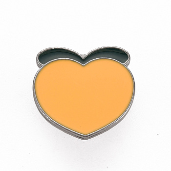 Rack Plating Alloy Enamel Brooches, Enamel Pins, with Brass Butterfly Clutches, Peach, Cadmium Free & Nickel Free & Lead Free, Gunmetal, Orange, 17.5x18mm, Pin: 1mm