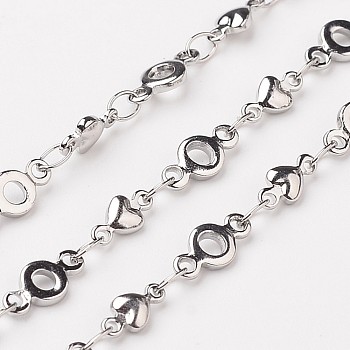 Tarnish Resistant 304 Stainless Steel Heart Chains, Decorative Chains, Soldered, with Donut Connector, Stainless Steel Color, 4x2mm