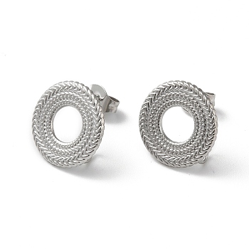 304 Stainless Stud Earring Findings, with Vertical Loops, Donut, Stainless Steel Color, 13.5mm, Hole: 2.7mm, Pin: 0.5mm
