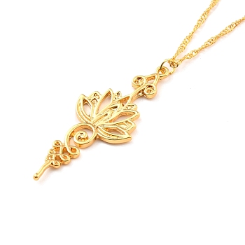 Minimalist Lotus Alloy Pendant Necklace for Women, Golden, 19.49 inch(49.5cm)