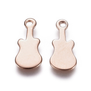 201 Stainless Steel Charms, Guitar, Stamping Blank Tag, Rose Gold, 14x6x0.7mm, Hole: 1.4mm