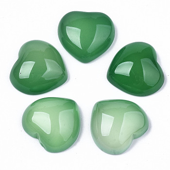 Natural Green Agate Cabochons, Dyed & Heated, Heart, Green, 19x20x7mm