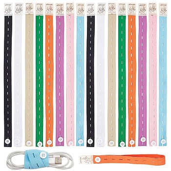 18pcs 9 colors TPU Elastic Binding Straps, Buttonhole Tape with Plastic Button, for Clothes Storage, Window Curtain Holdback, Mixed Color, 357x20x1mm, 2pcs/color