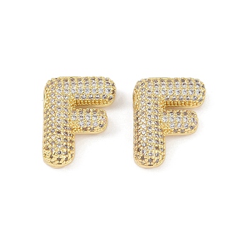 Brass Micro Pave Clear Cubic Zirconia Pendants, Letter F, 18x24.5x6mm, hole: 4x2mm