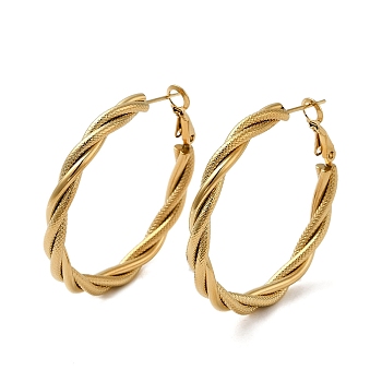304 Stainless Steel Twist Ring Hoop Earrings for Women, Real 18K Gold Plated, 43.5x4.5x40mm