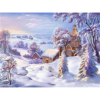 DIY Winter Snowy House Scenery Diamond Painting Kits, including Resin Rhinestones, Diamond Sticky Pen, Tray Plate and Glue Clay, Colorful, 300x400mm