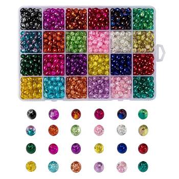 24 Colors Transparent Crackle Glass Beads, Oval, Mixed Color, 8x5.5~6mm, Hole: 1mm, 24 colors, 50pcs/color, 1200pcs/box