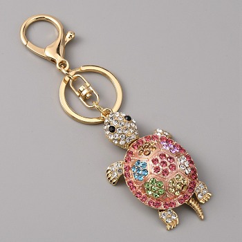 Full Rhinestone Alloy Tortoise Sparkling Charm Keychain, for Woman Bag Ornament, Mixed Color, 12.8cm
