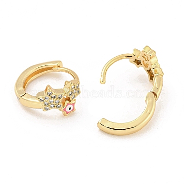 Star with Evil Eye Real 18K Gold Plated Brass Hoop Earrings(EJEW-L269-084G-02)-2