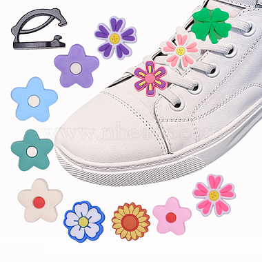 WADORN 28Pcs 14 Styles Flower/Clover PVC Plastic Shoelace Charms(FIND-WR0011-32)-6