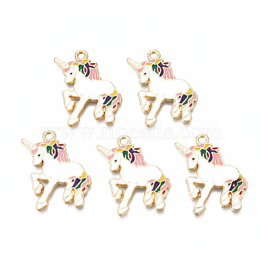 Light Gold White Unicorn Alloy+Enamel Pendants