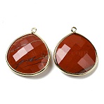 Natural Red Jasper Pendants, with Golden Brass Edge, Faceted, Undyed, Teardrop, 28x25x6mm, Hole: 1.6mm(G-B009-07G-T)