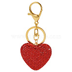 Handmade Polymer Clay Rhinestone Heart Keychains, with Iron Rings & Lobster Claw Clasps, Golden, Red, 101mm(KEYC-TAC00068-01)