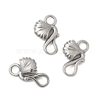 304 Stainless Steel Hook Clasps, Shell Shape, Stainless Steel Color, 11x6.5x2.5mm, Hole: 2mm(STAS-Z179-07P)