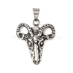 304 Stainless Steel Pendants, Sheep Head Charms, Antique Silver, 46x38x8.5mm, Hole: 11x7.5mm(STAS-F363-12AS)
