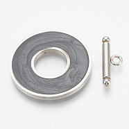 304 Stainless Steel Toggle Clasps, with Enamel, Ring, Gray, Ring: 29.5x2mm, Inner Diameter: 12mm, Bar: 21x7x3mm, Hole: 2mm(STAS-T037-05A)