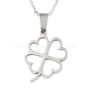 201 Stainless Steel Pendants Necklaces, with Cable Chains and Lobster Claw Clasps, Clover, Stainless Steel Color, 17.71 inch(45cm), 1.5mm(NJEW-S105-JN717-45-1)