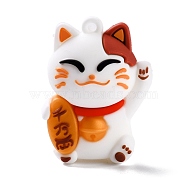 PVC Cartoon Lucky Cat Doll Pendants, for Keychains, Maneki Neko, White, 48x35.5x23.5mm, Hole: 2.5mm(KY-F017-04)