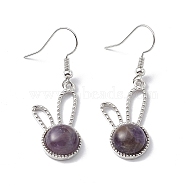 Natural Amethyst Rabbit Dangle Earrings, Platinum Brass Jewelry for Women, 42mm, Pin: 0.6mm(EJEW-A092-05P-26)