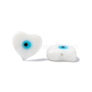 Handmade Evil Eye Lampwork Beads, Half Drilled, Heart, White, 16~16.5x17.5~18x5.5~6mm, Hole: 1mm(LAMP-F025-07D)