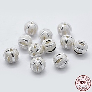 925 Sterling Silver Spacer Beads, Faceted, Frosted, Round, Silver, 6mm, Hole: 1mm(STER-L043-11A-S)