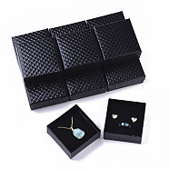 Cardboard Jewelry Boxes, for Pendant & Earring & Ring, with Sponge Inside, Square, Black, 7.5x7.5x3.5cm(X-CBOX-N012-25B)