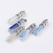 Natural Striped Agate/Banded Agate Big Pointed Pendants, with Alloy Findings, Faceted, Bullet, Platinum, 59~63x11~12mm, Hole: 4x7mm(G-G738-A-27)