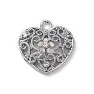 Alloy Pendants, with Glass Rhinestone, Heart, Platinum, 22x21x7mm, Hole: 2.5mm(FIND-C048-06P)