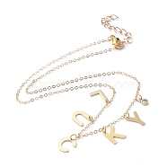 Pendant Necklaces, with Brass Cable Chains, Brass Cubic Zirconia Charms, 304 Stainless Steel Letter Charms and Lobster Claw Clasps, Word Lucky, Golden, 17.71 inch(40.5cm)(X-NJEW-JN02839-01)