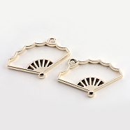 Rack Plating Alloy Fan Open Back Bezel Pendants, For DIY UV Resin, Epoxy Resin, Pressed Flower Jewelry, Cadmium Free & Nickel Free & Lead Free, Golden, 24x38.5x3.5mm, Hole: 3mm(X-PALLOY-S047-20E-FF)