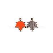 Thanksgiving Theme Alloy Enamel Pendants, Maple Leaf Charm, Golden, Orange Red, 24x19mm(THXG-PW0001-021C)