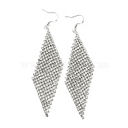 Crystal Rhinestone Rhombus Dangle Earrings, Brass Long Drop Earrings for Women, Platinum, 93mm, Pin: 0.7mm(EJEW-C037-08B-P)