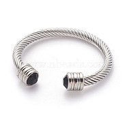 304 Stainless Steel Cuff Bangles, Torque Bangles, with Glass Rhinestone, Stainless Steel Color, 2-3/8 inch(6.1cm)(BJEW-L642-28P)