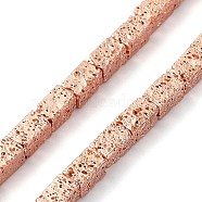 Electroplated Natural Lava Rock Beads Strands, Cuboid, Rose Gold Plated, 5~5.5x3x3mm, Hole: 1mm, about 76pcs/strand, 16.14''(41cm)(G-I360-K02-03)