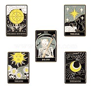 5Pcs 5 Style Fashion Tarot Card Enamel Pin, Alloy Enamel Brooch, Golden, Mixed Patterns, 30.5x21x10mm, Pin: 1mm, 1pc/style(JEWB-SZ0001-15)