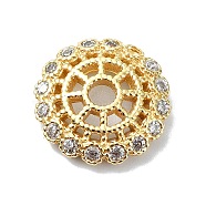 Rack Plating Brass Micro Pave Clear Cubic Zirconia Bead Cap, Long-Lasting Plated, Flower, Real 18K Gold Plated, 13x3mm, Hole: 2.4mm(KK-U014-11A-G)