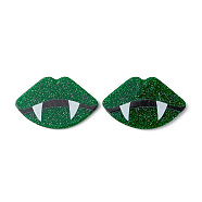 Opaque Printed Acrylic Pendants, with Glitter Powders, Lip Charm, Dark Green, 26.5x41.5x2.2mm, Hole: 1.6mm(SACR-P019-03D)