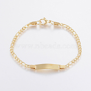 304 Stainless Steel Link Bracelets, ID Bracelets, with Lobster Clasp, Rectangle, Golden, 7-1/8 inch(180mm)(BJEW-H572-01G)