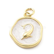 Ocean Theme Brass Enamel Pendants, with Jump Ring, Real 18K Gold Plated, Flat Round Charm, Shark, 17.5x15x3mm, Hole: 3mm(KK-Q029-01E-G)