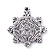 304 Stainless Steel Pendant Rhinestone Cabochons, Flat Round with Star, Stainless Steel Color, 16.5x14.5x1.5mm, Hole: 1mm, Fit for 1.2mm and 0.7mm Rhinestone(STAS-P288-15P)