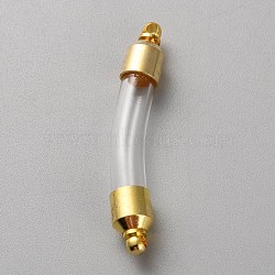 Transparent Glass Vial Pendant Normal Link Connectors, Curved Tube Openable Wish Bottle with Brass Findings for Jewelry Making, Golden, 45x8x7mm, Hole: 1.8mm(AJEW-WH0596-018G)