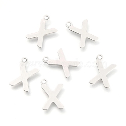 201 Stainless Steel Charms, Alphabet, Letter.X, 12x8.5x0.6mm, Hole: 1.2mm(STAS-C021-06P-X)