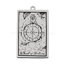 Non-Tarnish 201 Stainless Steel Pendants, Laser Engraved Pattern, Tarot Card Pendants, The Wheel of Fortune X, 40x24x1mm, Hole: 2mm(STAS-S105-LA211-13)