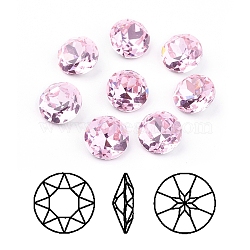 Pointed Back & Back Plated Glass Rhinestone Cabochons, Grade A, Faceted, Flat Round, Light Rose, 10x5mm(RGLA-J012-10mm-223)