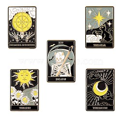 5Pcs 5 Style Fashion Tarot Card Enamel Pin, Alloy Enamel Brooch, Golden, Mixed Patterns, 30.5x21x10mm, Pin: 1mm, 1pc/style(JEWB-SZ0001-15)