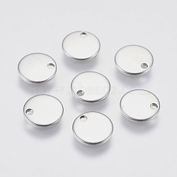 Tarnish Resistant 304 Stainless Steel Charms, Flat Round, Stamping Blank Tag, Stainless Steel Color, 8x0.80mm, Hole:1mm(STAS-F139-006P)