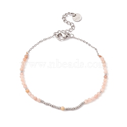 Round Glass Beaded Bracelet for Women, Stainless Steel Color, 6-5/8 inch(16.8cm)(STAS-P302-10P)