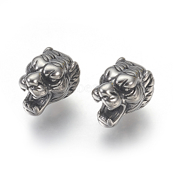 304 Stainless Steel Beads, Tiger, Antique Silver, 11x8x9.5mm, Hole: 2.5mm(STAS-E446-20AS)